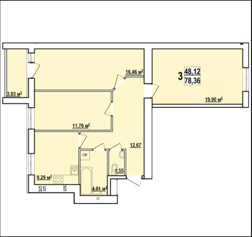 Sale 3 bedroom-(s) apartment 78.36 sq. m., Myru Street 11а