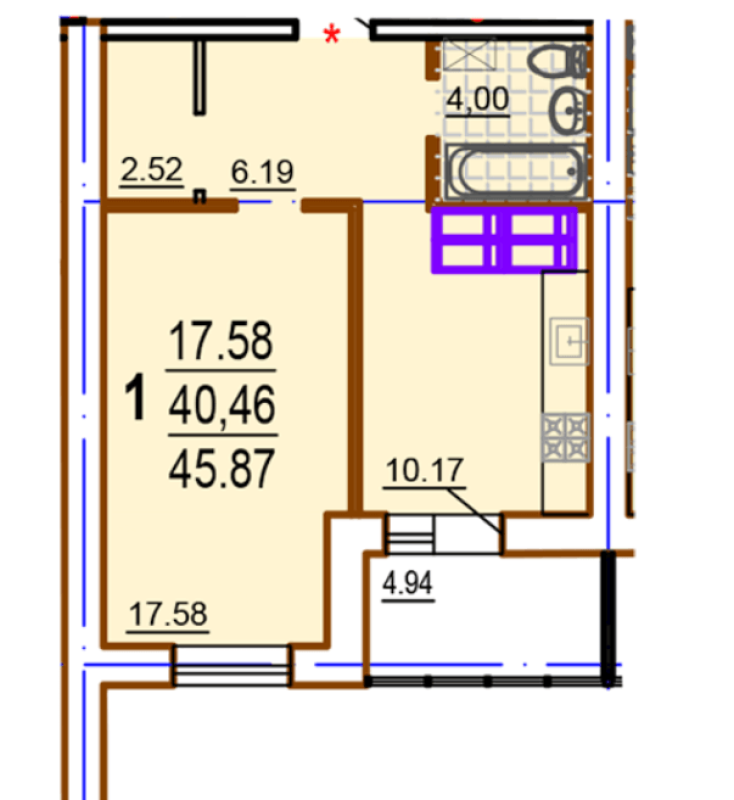 Sale 1 bedroom-(s) apartment 45 sq. m., Shekspira Lane