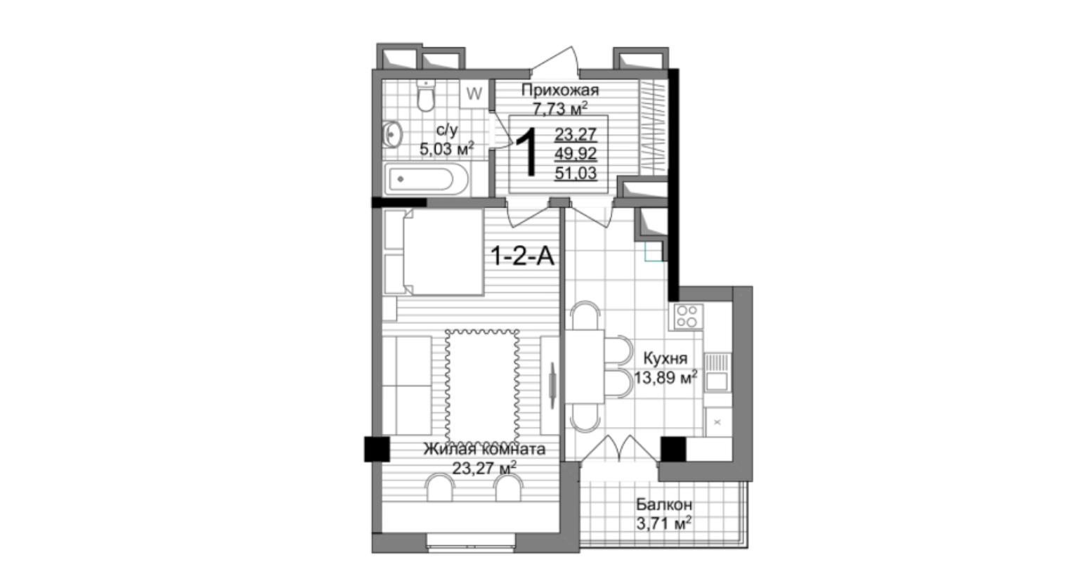 Sale 1 bedroom-(s) apartment 54 sq. m., Dynamivs'ka Street