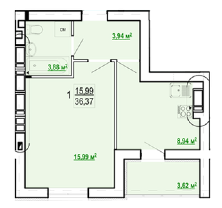 Продажа 1 комнатной квартиры 38 кв. м, Шевченко ул.