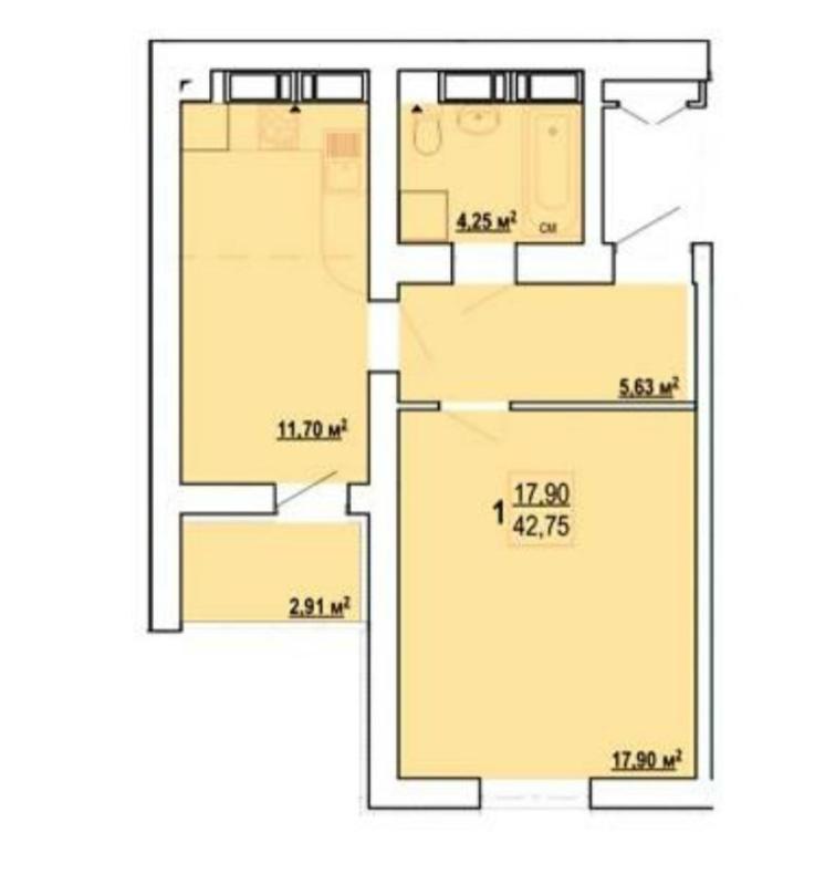 Sale 1 bedroom-(s) apartment 43 sq. m., Shevchenka Street