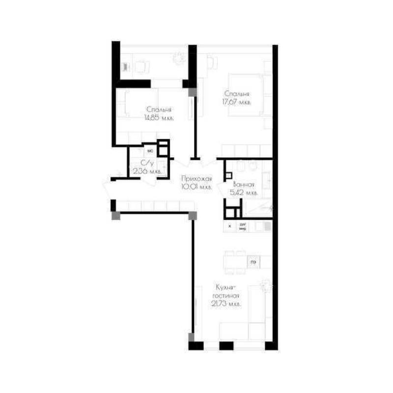 Sale 2 bedroom-(s) apartment 71 sq. m., Akademika Pavlova Street 309б