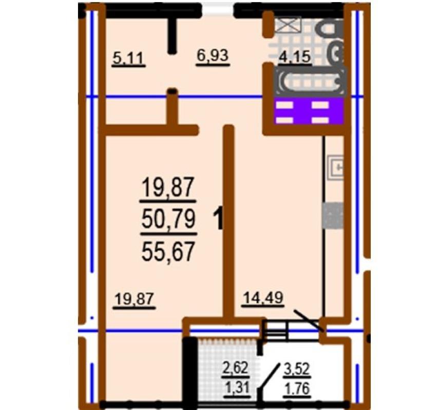 Sale 1 bedroom-(s) apartment 56 sq. m., Shekspira Street 13