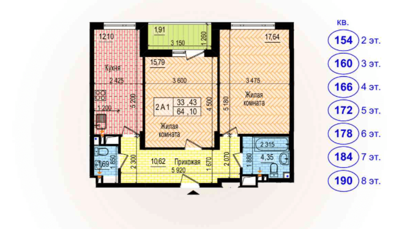 Sale 2 bedroom-(s) apartment 64 sq. m., Petra Hryhorenka Avenue (Marshala Zhukova Avenue) 2