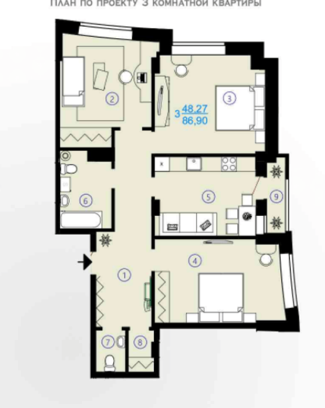 Sale 3 bedroom-(s) apartment 87 sq. m., Hvardiytsiv-Shyronintsiv Street 68