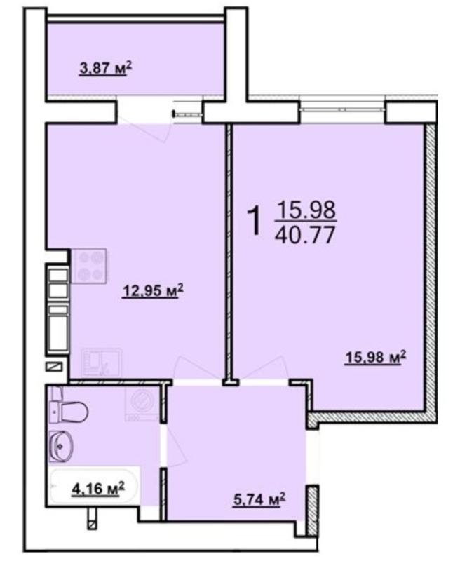 Sale 1 bedroom-(s) apartment 41 sq. m., Myru Street 11а