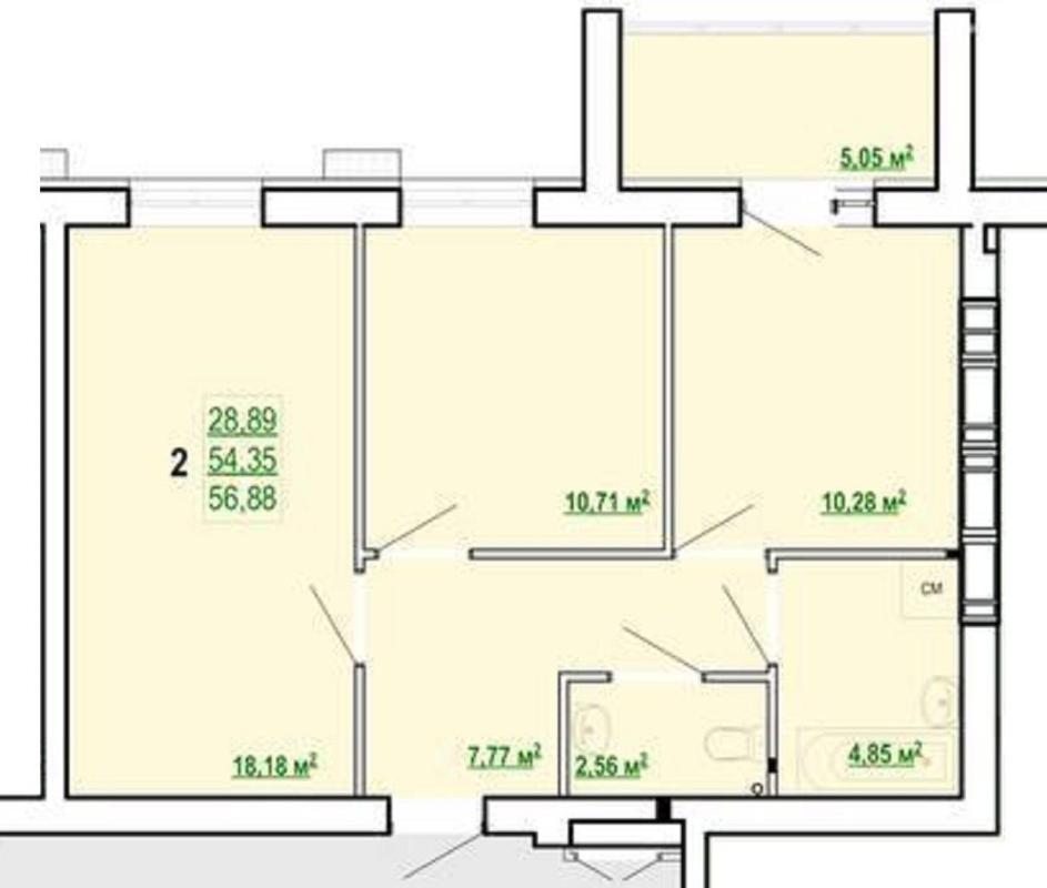 Sale 2 bedroom-(s) apartment 56.88 sq. m., Poltavsky Shlyakh Street