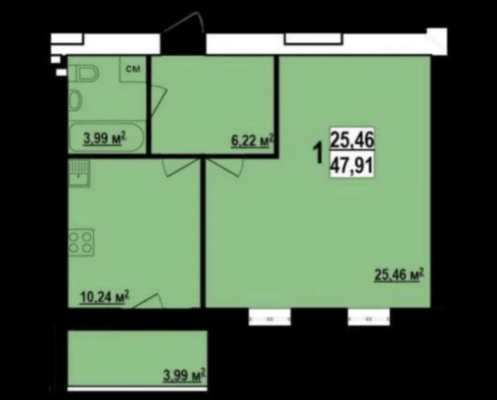 Sale 1 bedroom-(s) apartment 48 sq. m., Myru Street 11а
