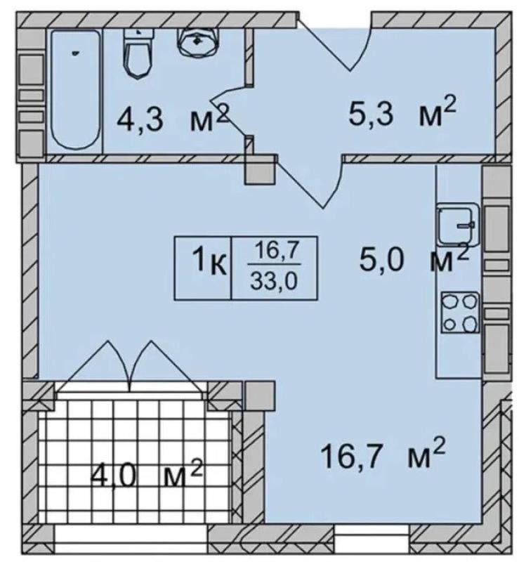 Sale 1 bedroom-(s) apartment 33 sq. m., Svobody Street 36