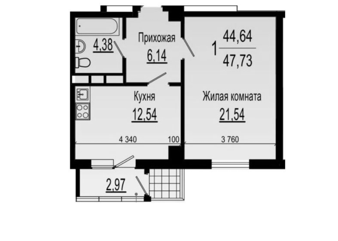 Sale 1 bedroom-(s) apartment 47 sq. m., Klochkivska Street