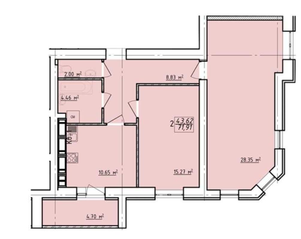 Sale 2 bedroom-(s) apartment 71 sq. m., Zalyvna Street 8