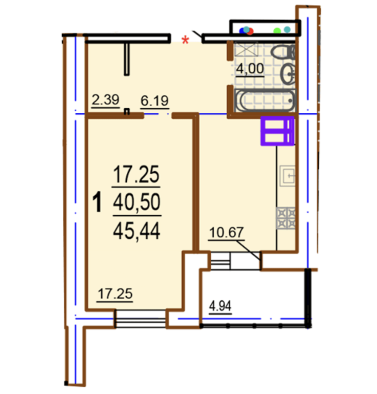 Sale 1 bedroom-(s) apartment 45.44 sq. m., Shekspira Lane