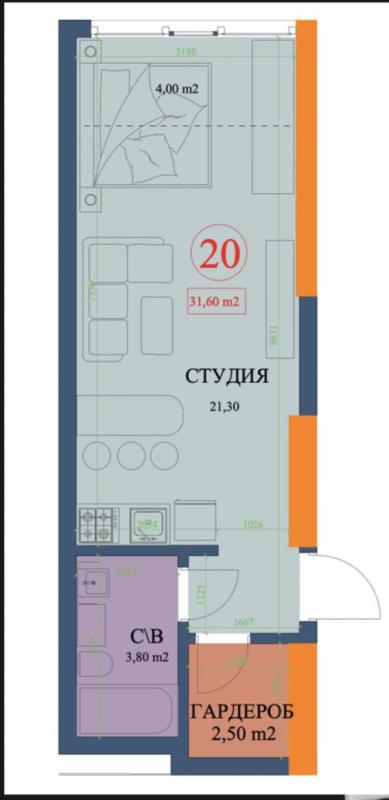 Sale 1 bedroom-(s) apartment 31 sq. m., Kulykivska street (Melnykova Street)