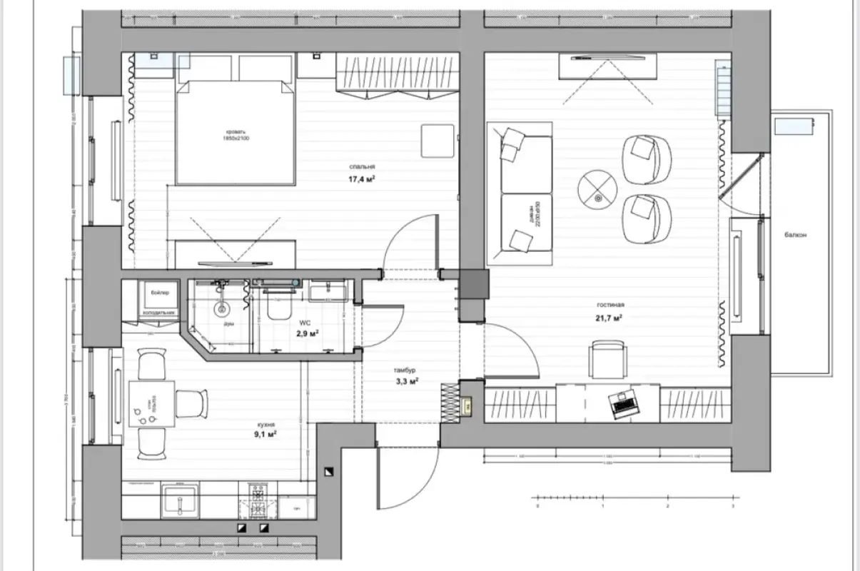 Sale 2 bedroom-(s) apartment 55 sq. m., Myronosytska Street 97