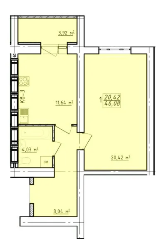 Sale 1 bedroom-(s) apartment 46 sq. m., Zalyvna Street