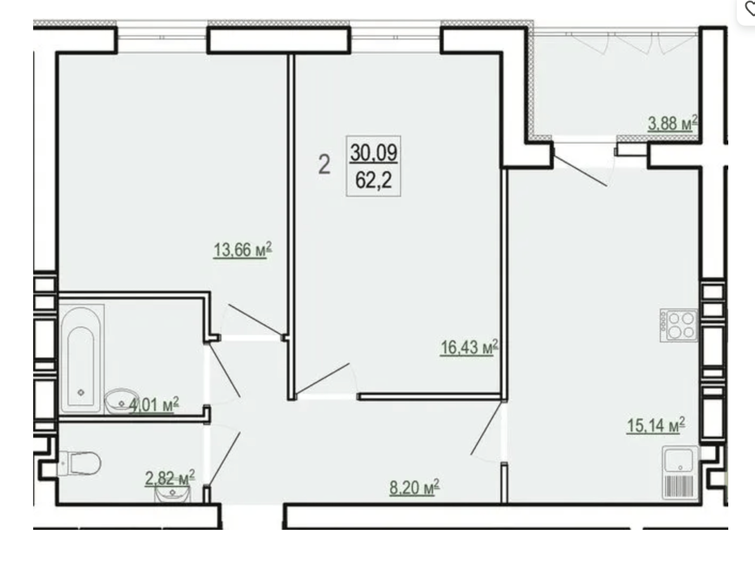 Sale 2 bedroom-(s) apartment 63.75 sq. m., Poltavsky Shlyakh Street