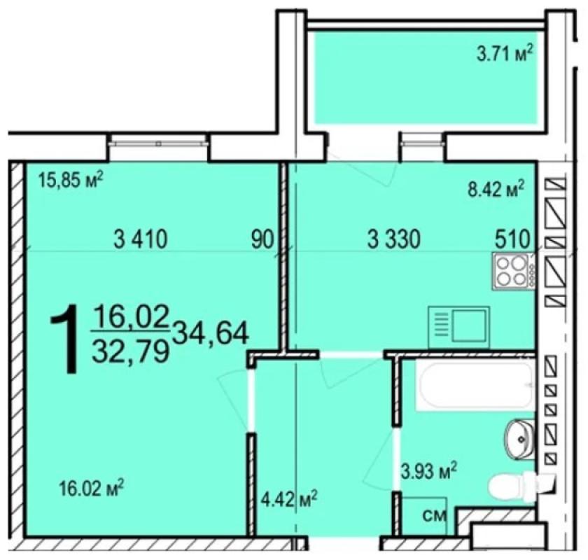 Sale 1 bedroom-(s) apartment 34 sq. m., Akademika Barabashova Street