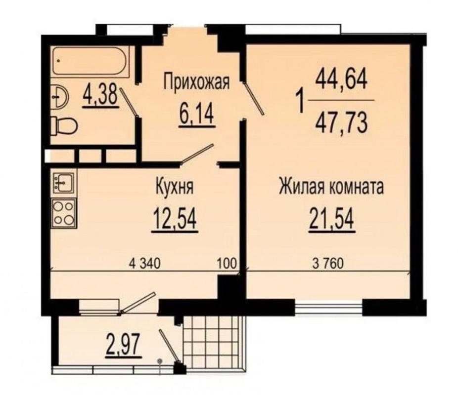 Sale 1 bedroom-(s) apartment 47 sq. m., Klochkivska Street