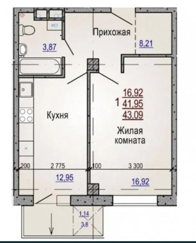 Продаж 1 кімнатної квартири 43 кв. м, Гвардійців-Широнінців вул.