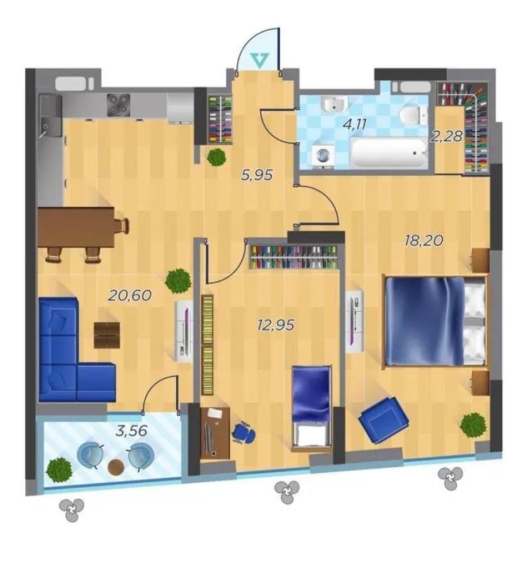 Sale 2 bedroom-(s) apartment 68 sq. m., Sholudenka Street
