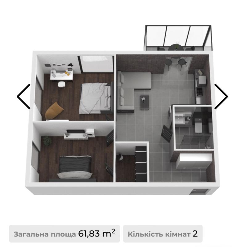 Продаж 2 кімнатної квартири 62 кв. м, За Рудкою пров. (Крупської) 1