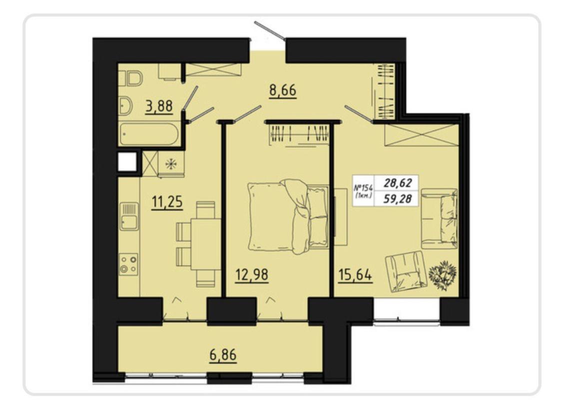 Sale 2 bedroom-(s) apartment 59 sq. m., Mykulynetska Street 8