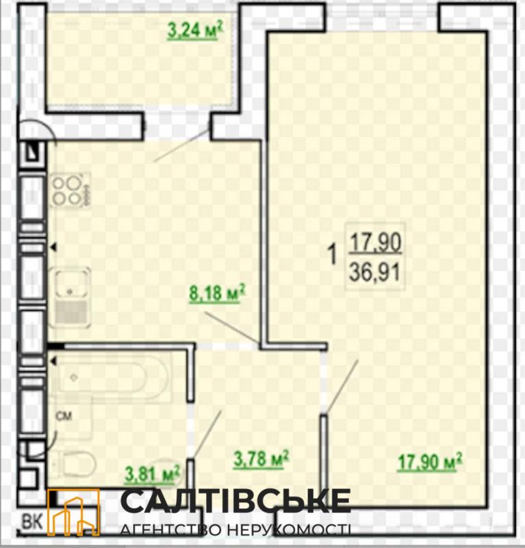 Sale 1 bedroom-(s) apartment 37 sq. m., Shevchenka Street