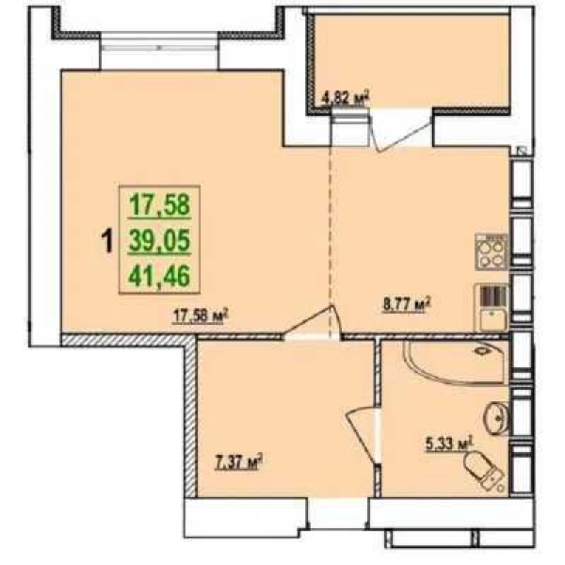 Sale 1 bedroom-(s) apartment 41 sq. m., Zalyvna Street 8