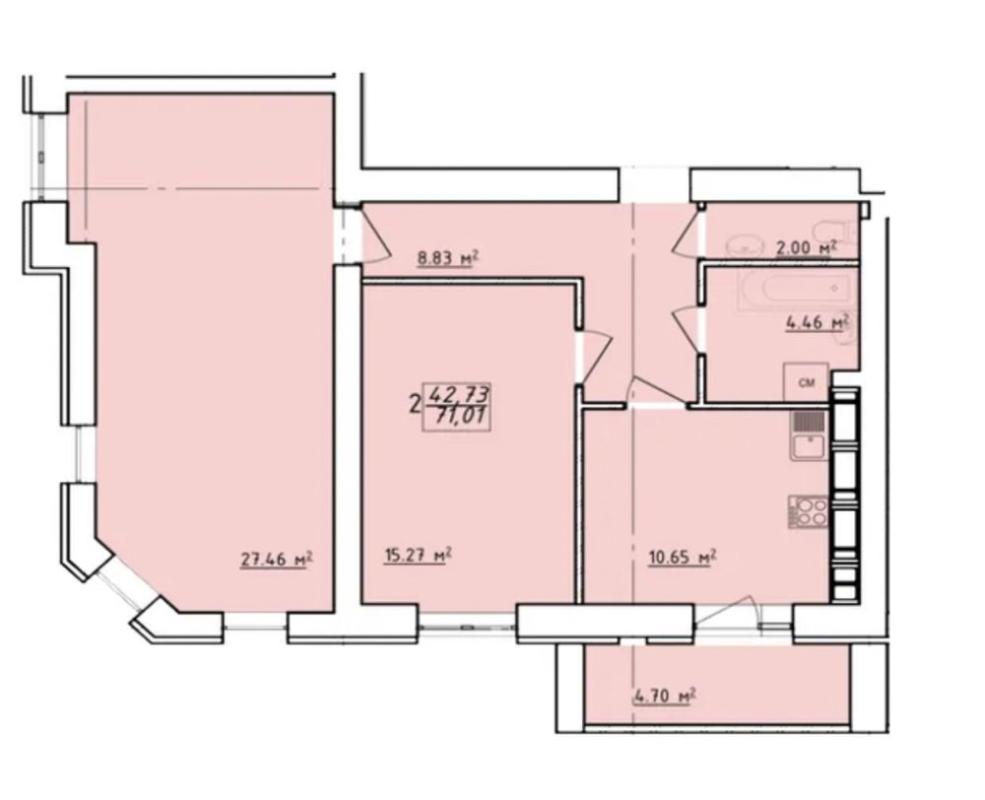 Sale 2 bedroom-(s) apartment 71 sq. m., Zalyvna Street 6