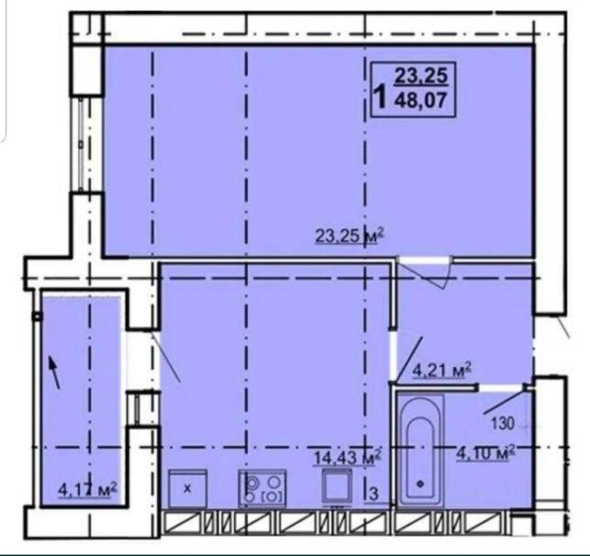 Продаж 1 кімнатної квартири 48 кв. м, Героїв Харкова просп. 193