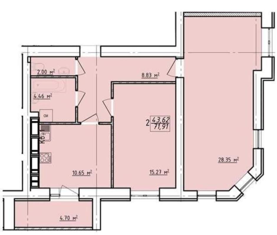 Продаж 2 кімнатної квартири 71 кв. м, Заливна вул.