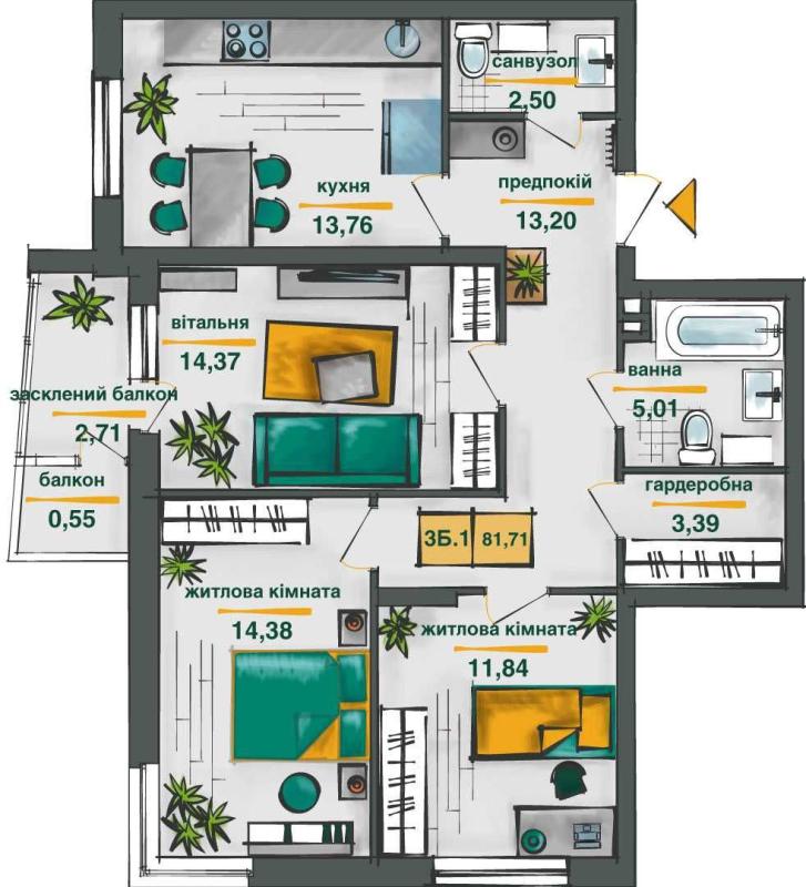 Продаж 3 кімнатної квартири 82 кв. м, Івана Виговського вул. (Маршала Гречка) 10г