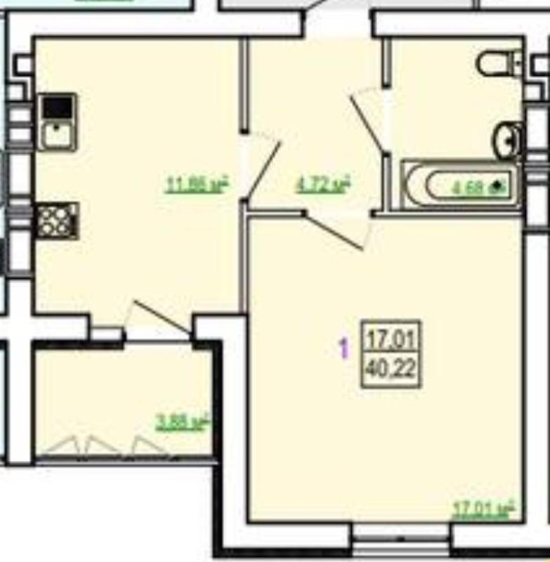 Sale 1 bedroom-(s) apartment 40.22 sq. m., Poltavsky Shlyakh Street