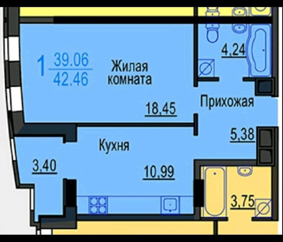 Sale 1 bedroom-(s) apartment 43 sq. m., Hvardiytsiv-Shyronintsiv Street 68