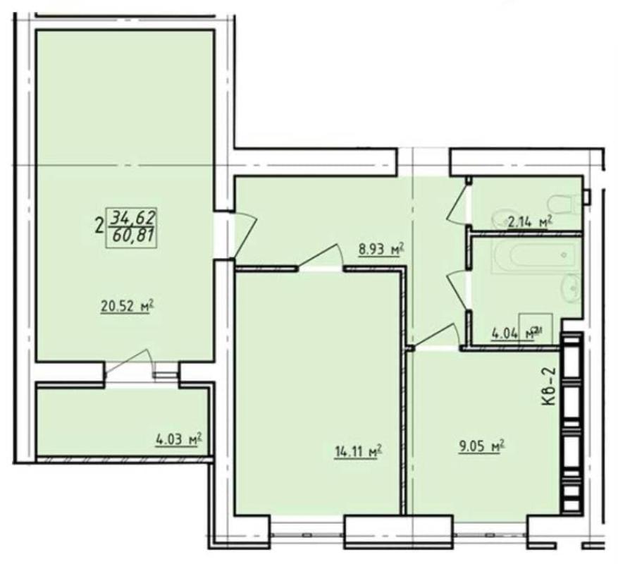 Sale 2 bedroom-(s) apartment 61 sq. m., Yelyzavetynska Street