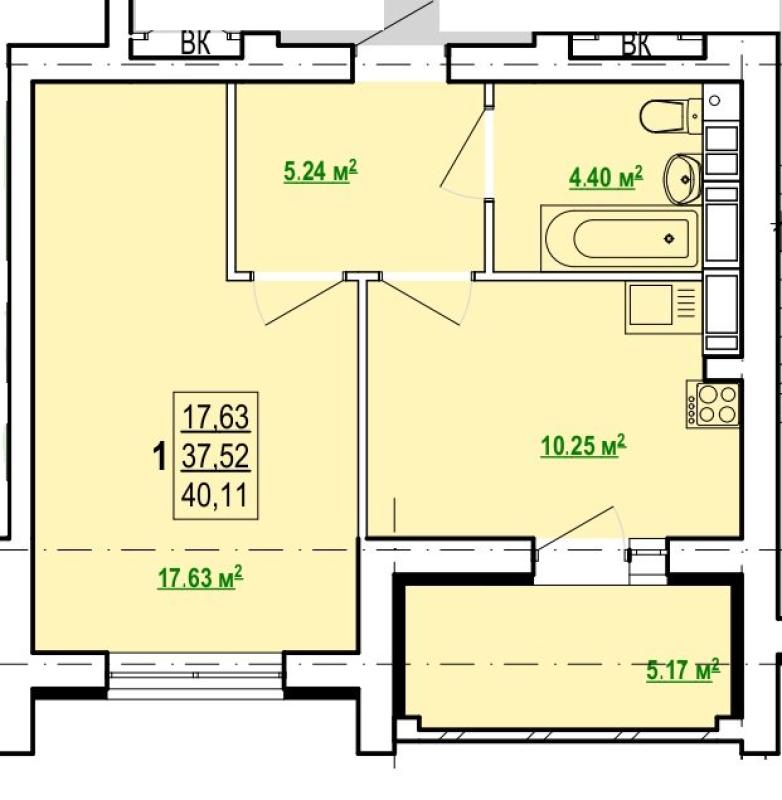 Sale 1 bedroom-(s) apartment 40 sq. m., Peremohy Avenue