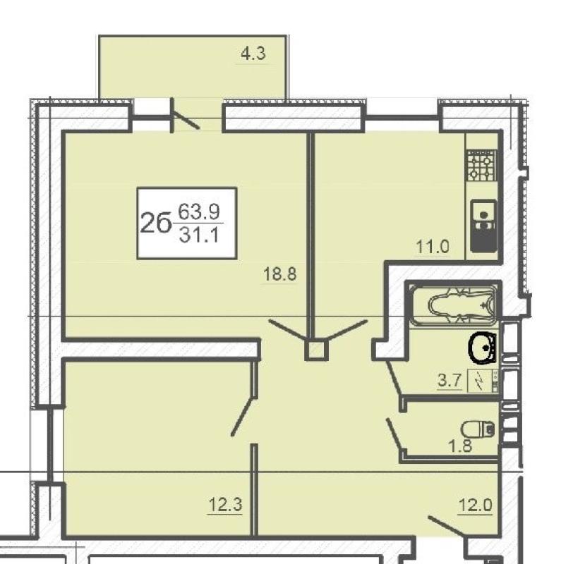 Sale 2 bedroom-(s) apartment 64 sq. m., Heroiv Pratsi Street