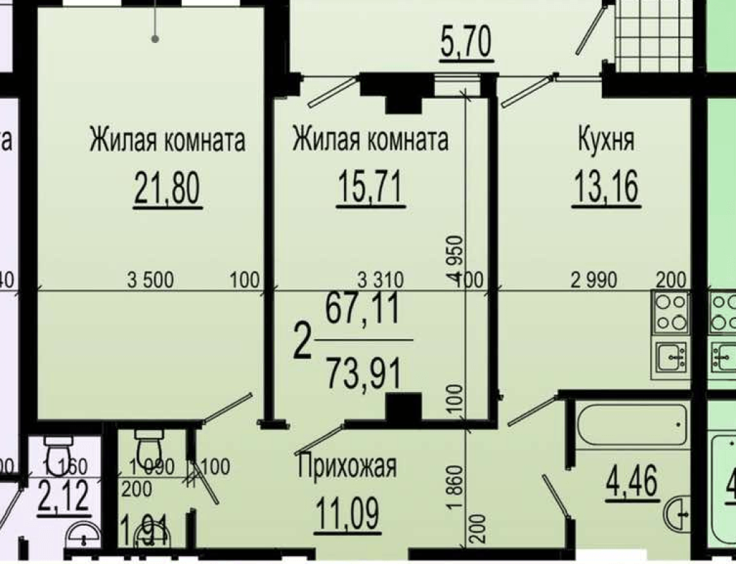 Sale 2 bedroom-(s) apartment 74 sq. m., Klochkivska Street 117