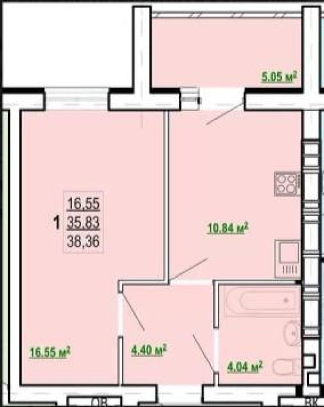 Sale 1 bedroom-(s) apartment 38 sq. m., Peremohy Avenue