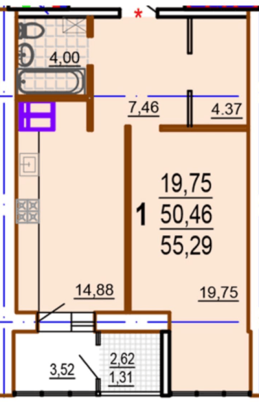 Sale 1 bedroom-(s) apartment 55 sq. m., Shekspira Lane