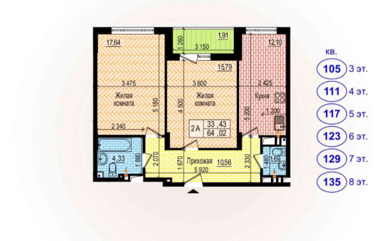Sale 2 bedroom-(s) apartment 64 sq. m., Petra Hryhorenka Avenue (Marshala Zhukova Avenue) 2
