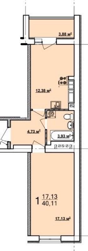 Sale 1 bedroom-(s) apartment 40 sq. m., Myru Street 11а