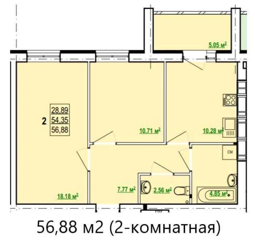 Sale 2 bedroom-(s) apartment 54 sq. m., Peremohy Avenue
