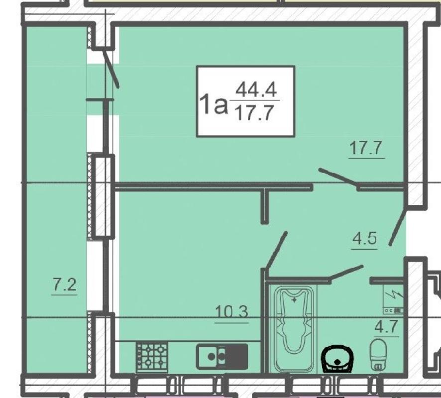 Sale 1 bedroom-(s) apartment 44 sq. m., Heroiv Pratsi Street