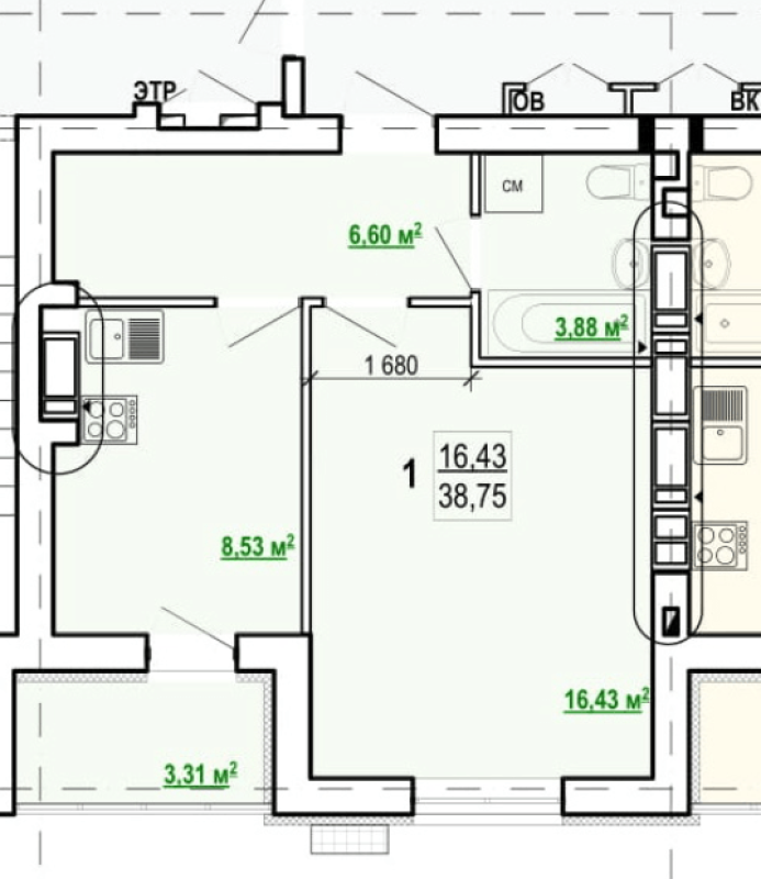 Sale 1 bedroom-(s) apartment 38 sq. m., Shevchenka Street