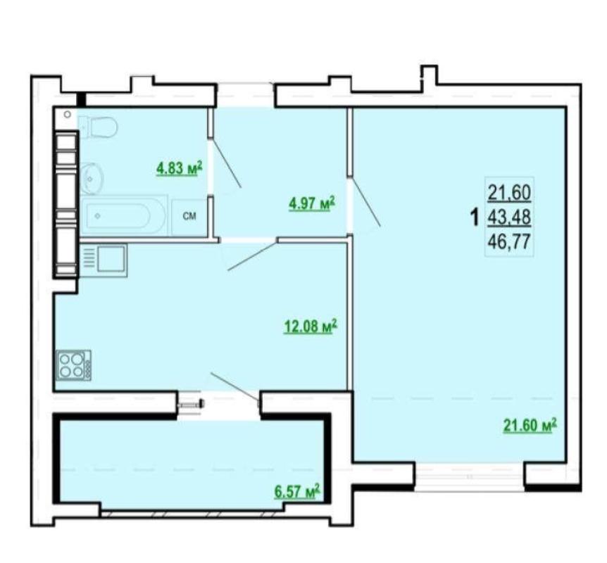 Sale 1 bedroom-(s) apartment 48 sq. m., Peremohy Avenue 86