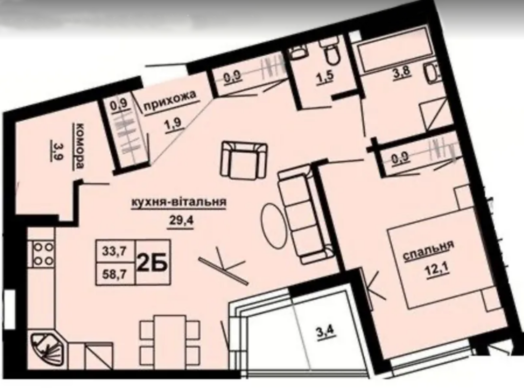 Sale 2 bedroom-(s) apartment 58 sq. m., Yuliana Opilskoho Street