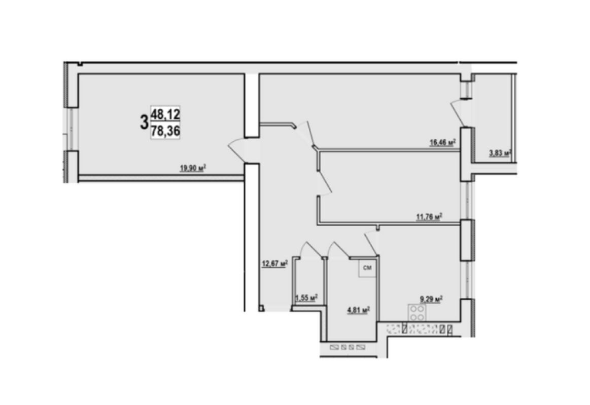 Sale 3 bedroom-(s) apartment 79 sq. m., Myru Street